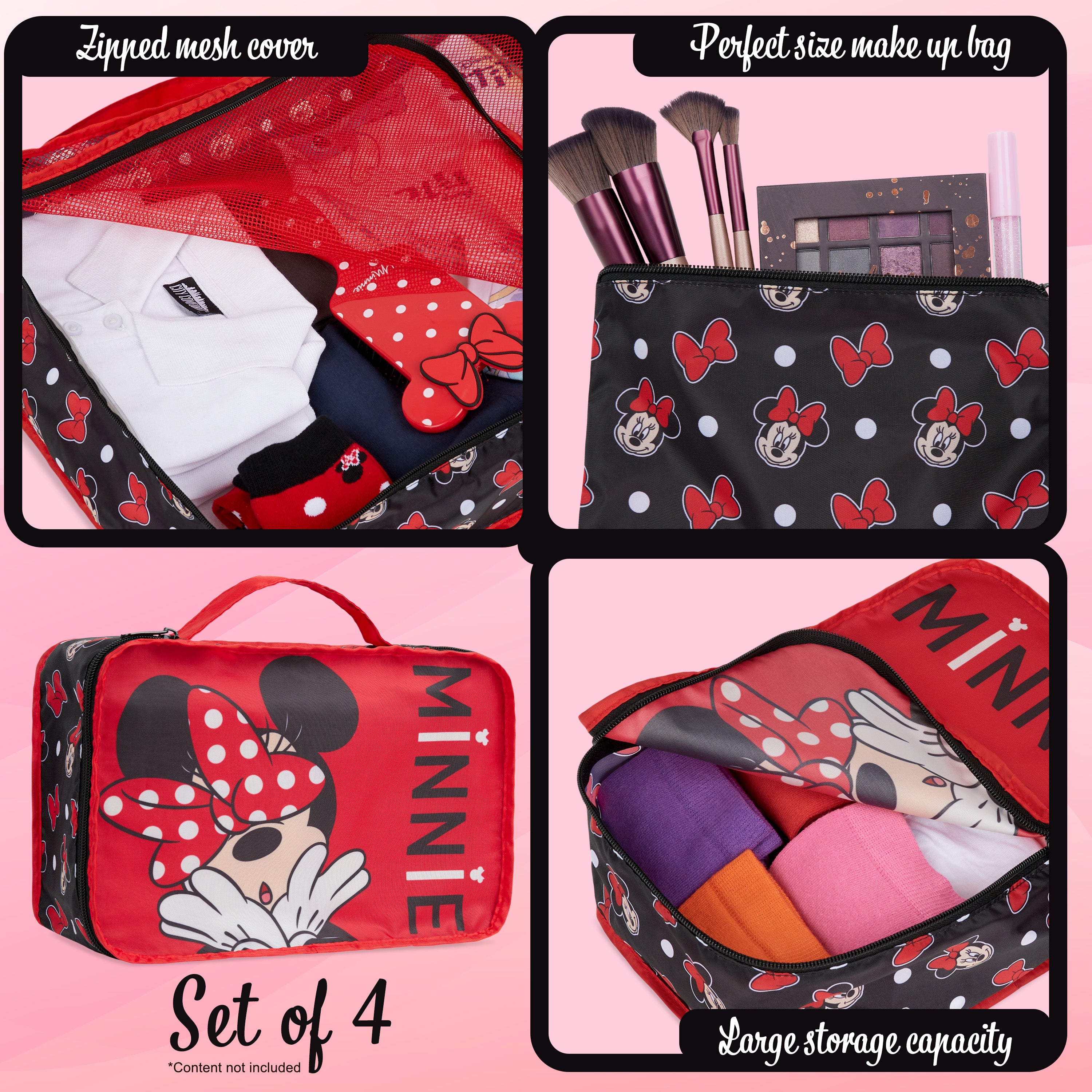 Disney Packing Organisers, Packing Cubes for Suitcases Luggage, Wash Bag (Red Minnie Mouse) - Get Trend