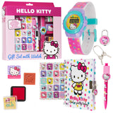 Hello Kitty Girls Digital Watch & Accessories Set, Kawaii Colourful Watch with Plastic Strap Diary Ink Stamps, Girls Gifts