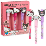 Hello Kitty Ballpoint Pens 3 pcs Writing Pen Set with Character Toppers, Cute Stationery