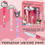 Hello Kitty Ballpoint Pens 3 pcs Writing Pen Set with Character Toppers, Cute Stationery