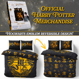 Harry Potter Duvet Cover and Pillowcase Set Kids Teens Women Bedding Bedroom Accessories -(Black Double)