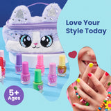 Kids Nail Polish Sets For Girls in Plush Cat Cosmetics Case - Get Trend