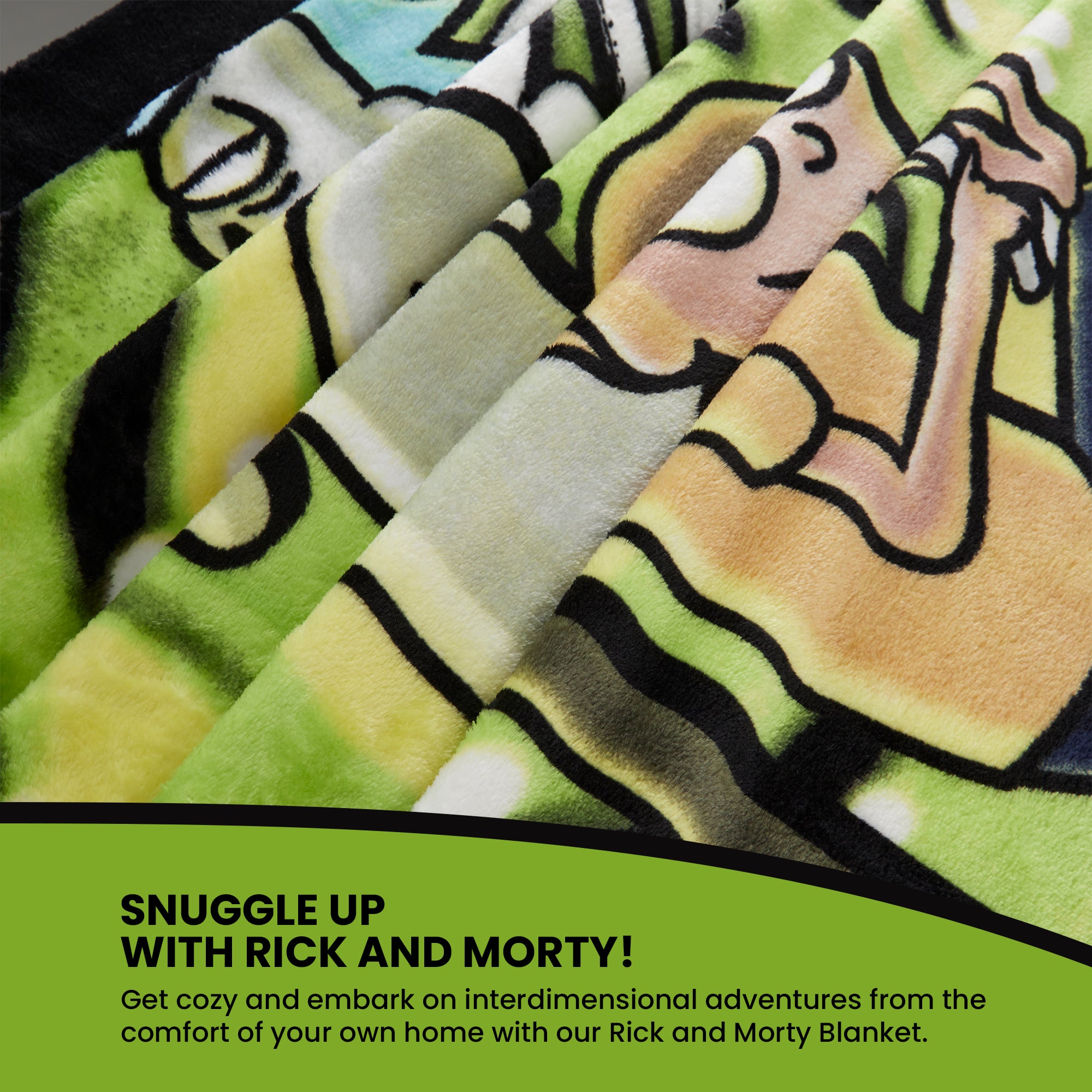 RICK AND MORTY Fleece Blanket -  Black/Green - Get Trend