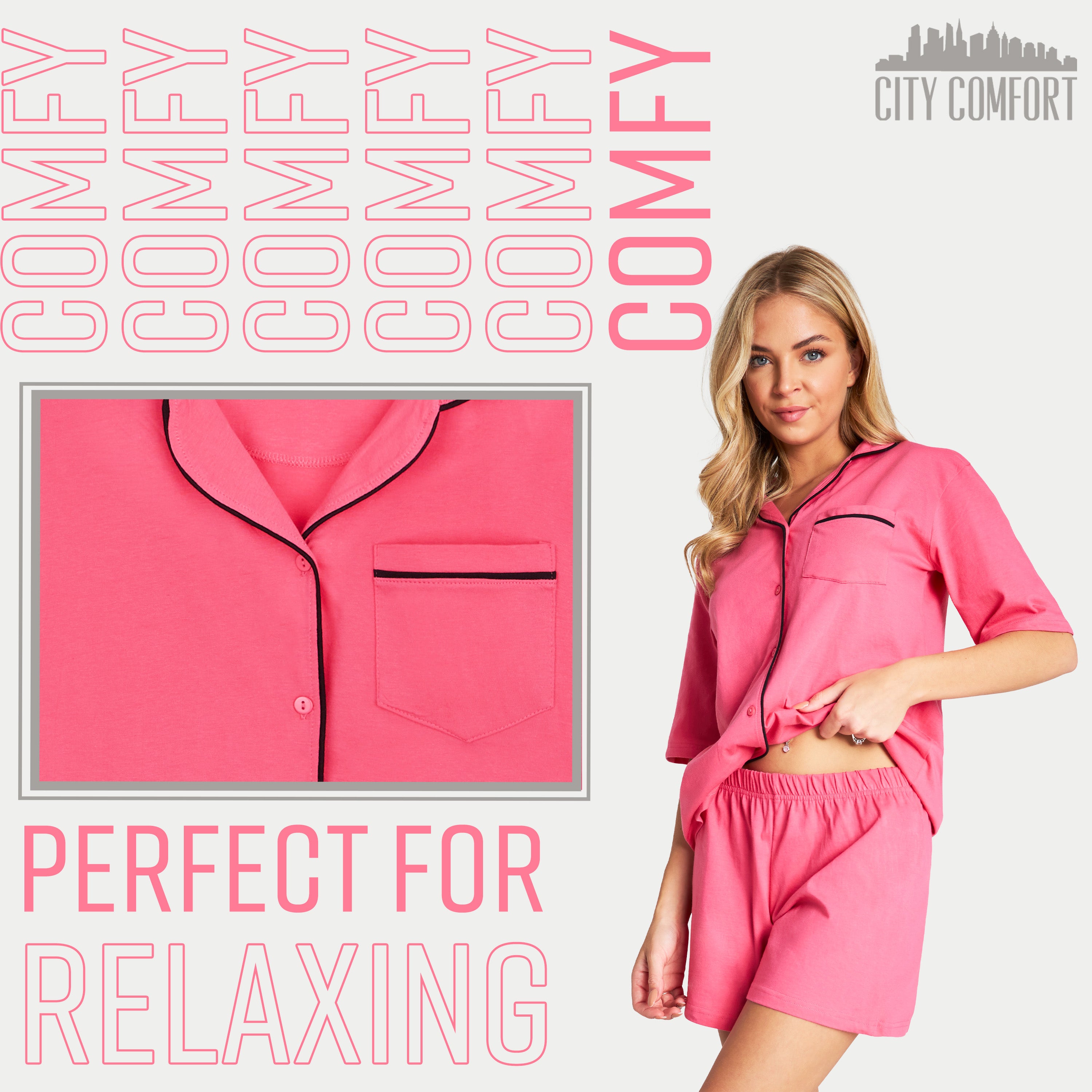 CityComfort Womens Pyjamas, 2 Piece Short PJs for Women - Get Trend