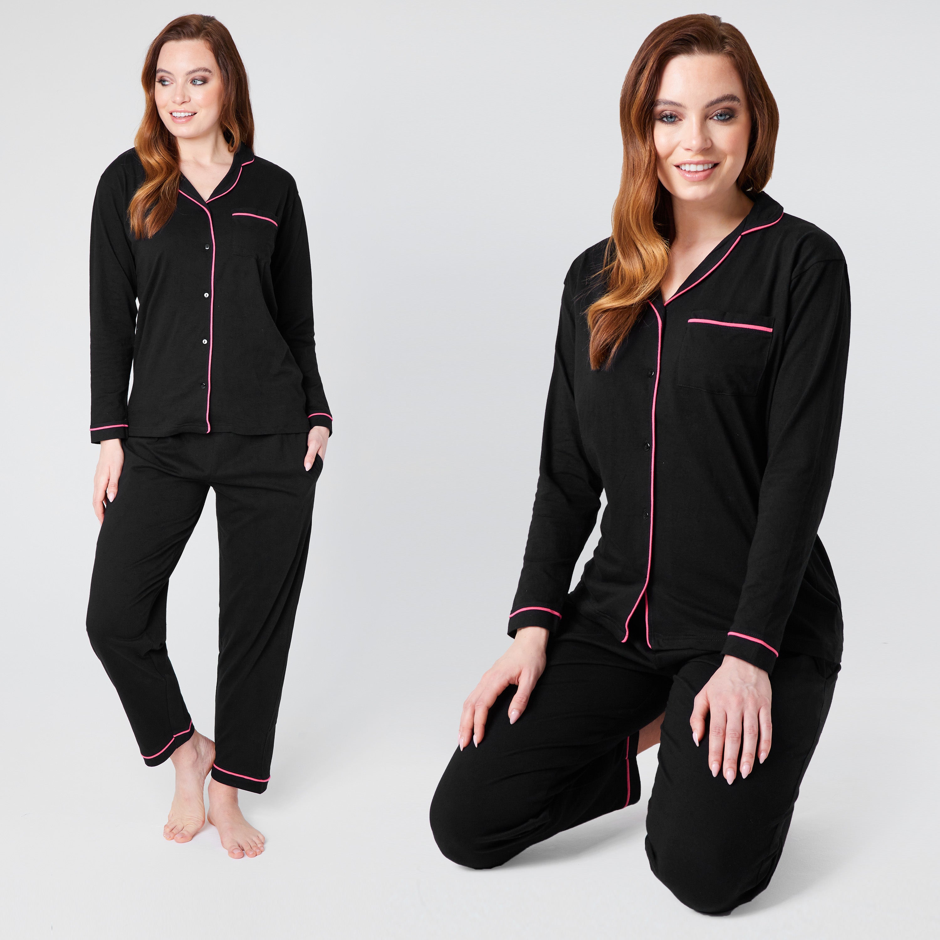 Womens Pyjamas Set - Classic Button Down Nightwear - Get Trend