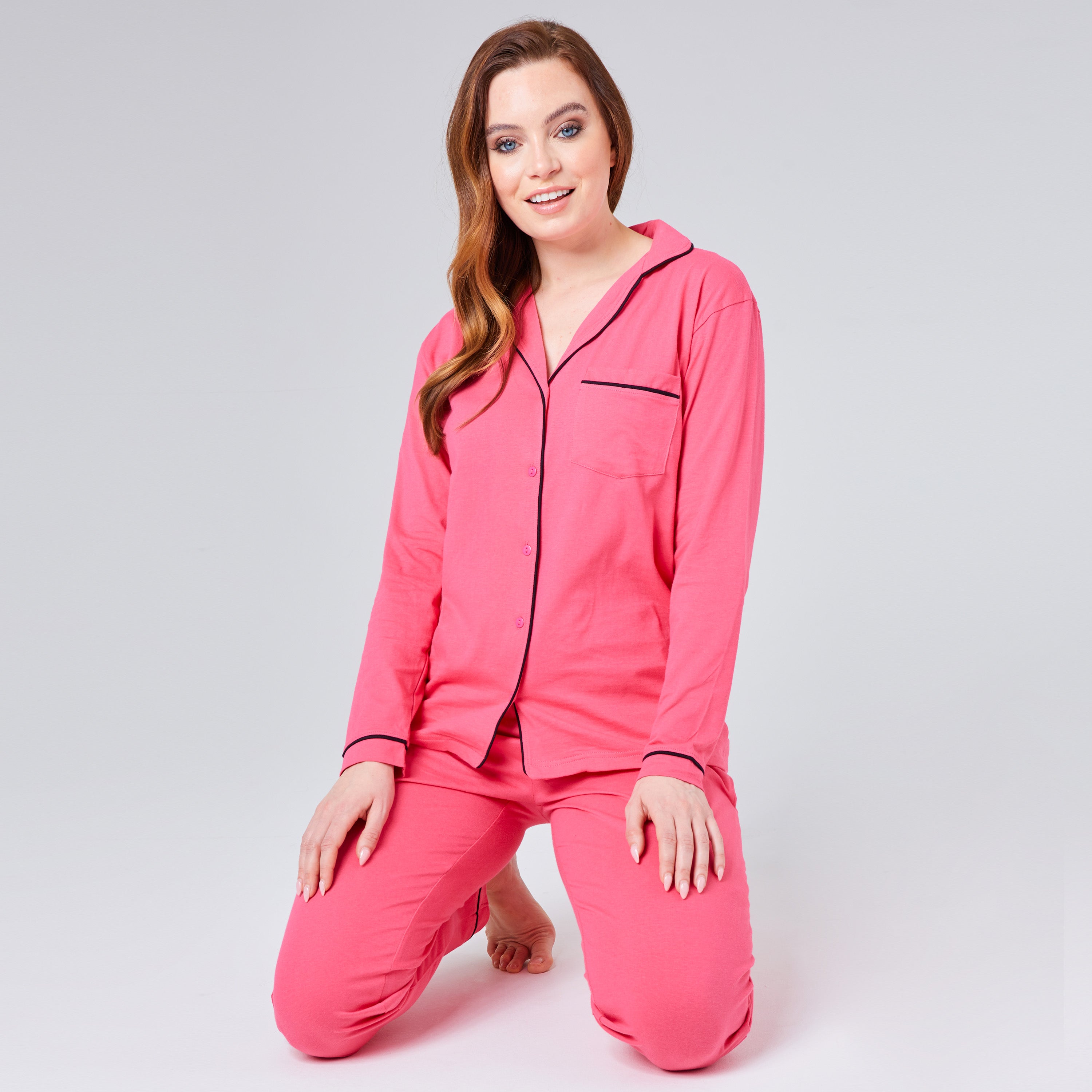 Womens Pyjamas Set - Classic Button Down Nightwear - Get Trend