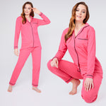 Womens Pyjamas Set - Classic Button Down Nightwear - Get Trend