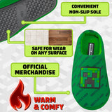 Minecraft Boys Slippers, Cosy Creeper Indoor House Shoes - Gamer Gifts for Boys