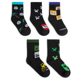 Minecraft Boys Calf Length Socks, Soft Breathable Creeper Everyday Sports School Socks Multipack - Gifts for Gamers