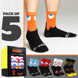 Pac-Man Calf Socks for Men Women Teens Breathable Pack of 5 Soft Socks Retro Funny Gifts for Him