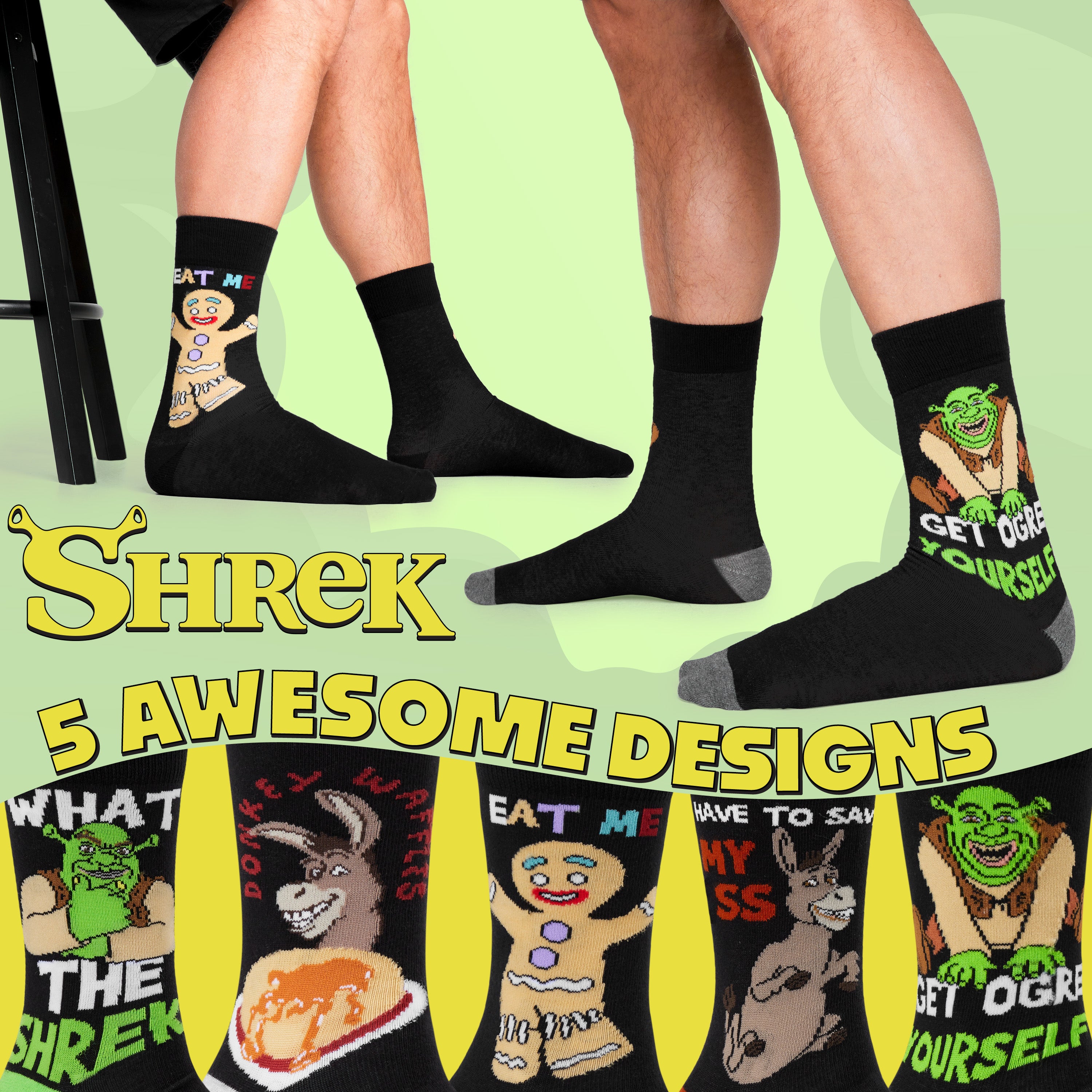 SHREK Men's Socks - Pack of 5 Calf Socks for Men - Get Trend