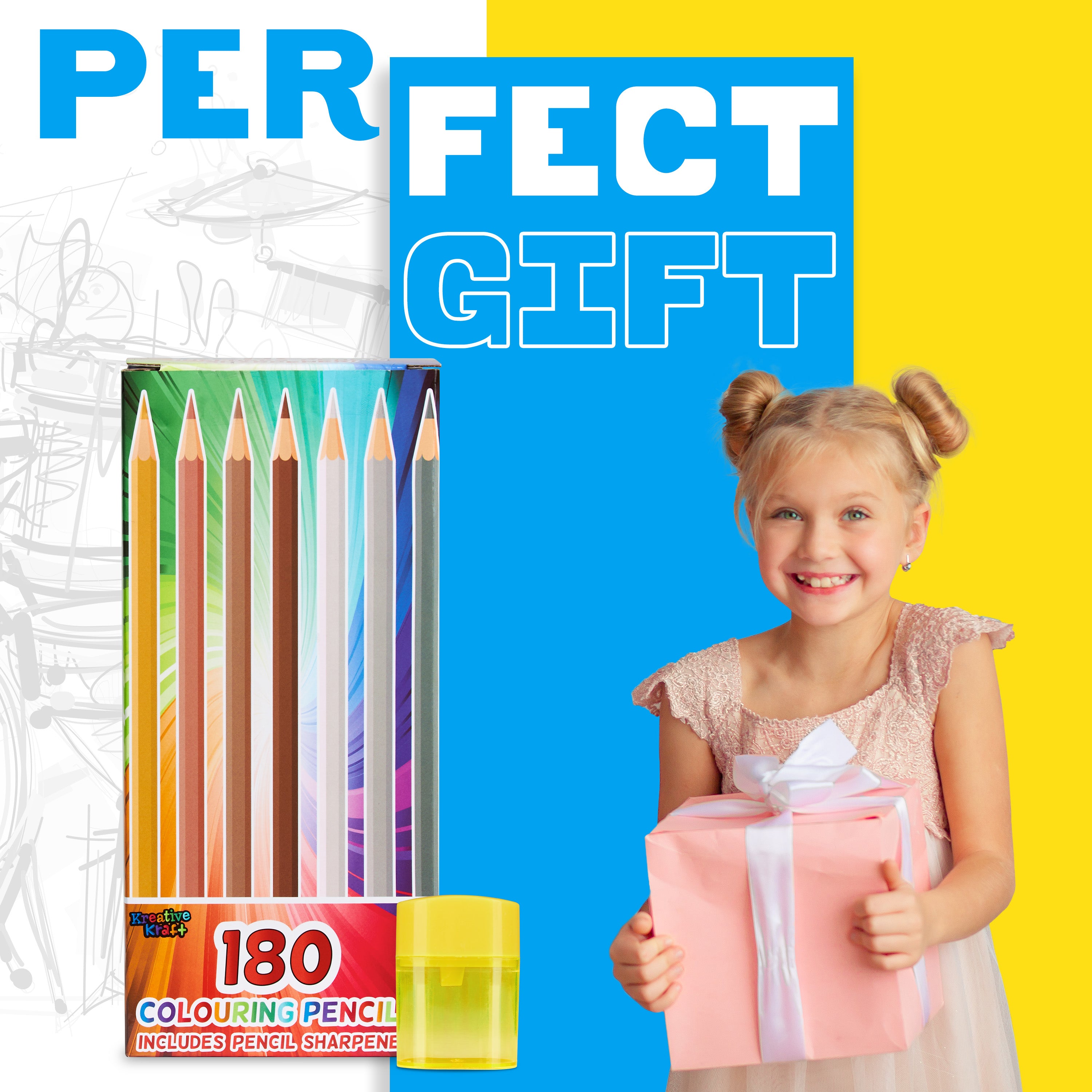 KreativeKraft Coloured Pencils Set of 180 - Colouring Pencils for Kids - Get Trend