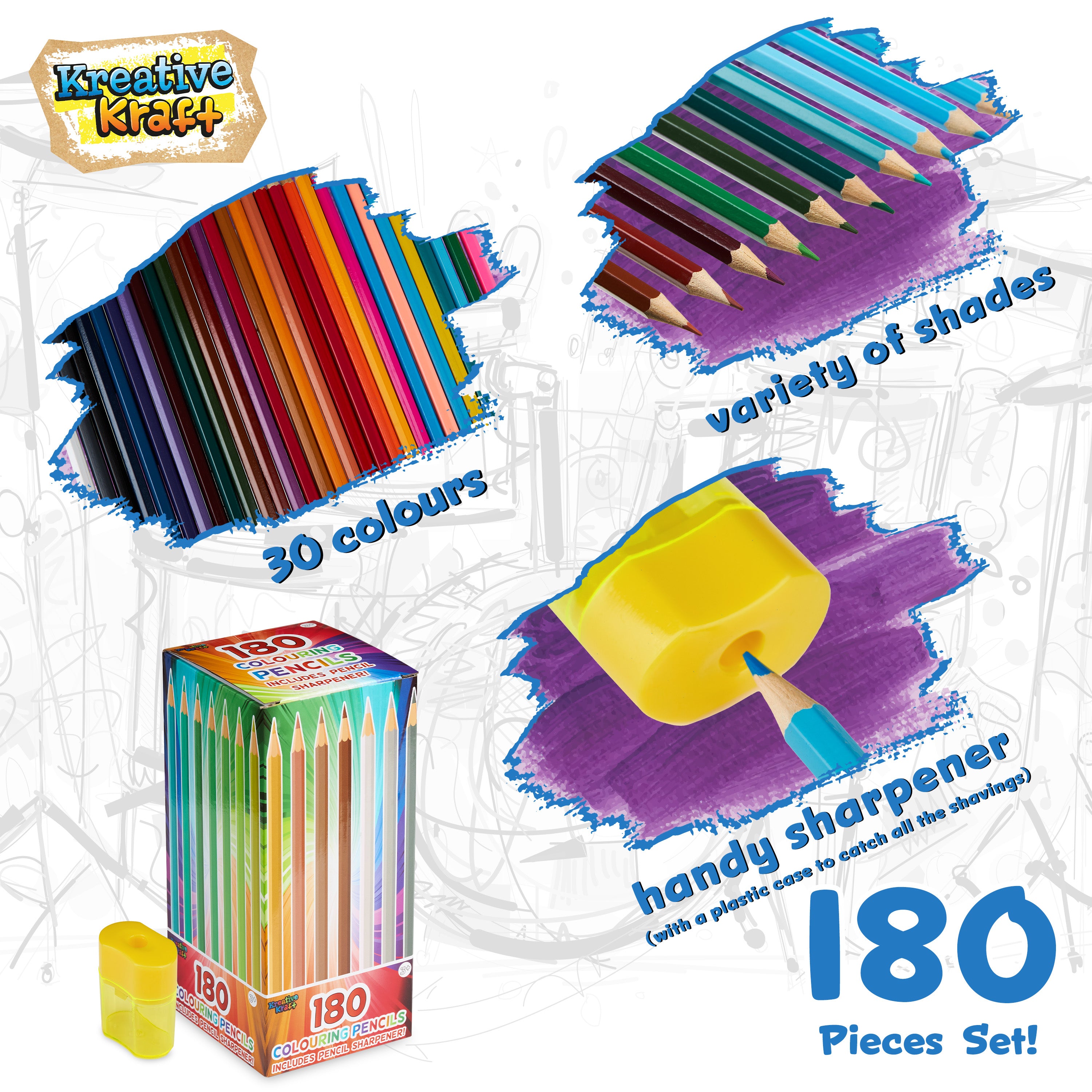 KreativeKraft Coloured Pencils Set of 180 - Colouring Pencils for Kids - Get Trend