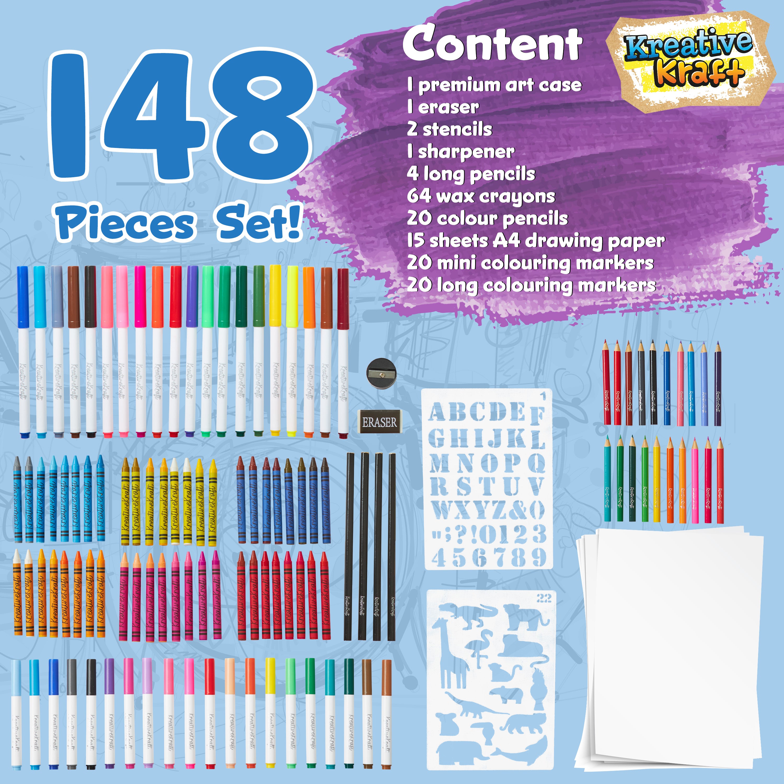 KreativeKraft Art Set with 148 Pieces - Art Case Kids Colouring Sets - Get Trend