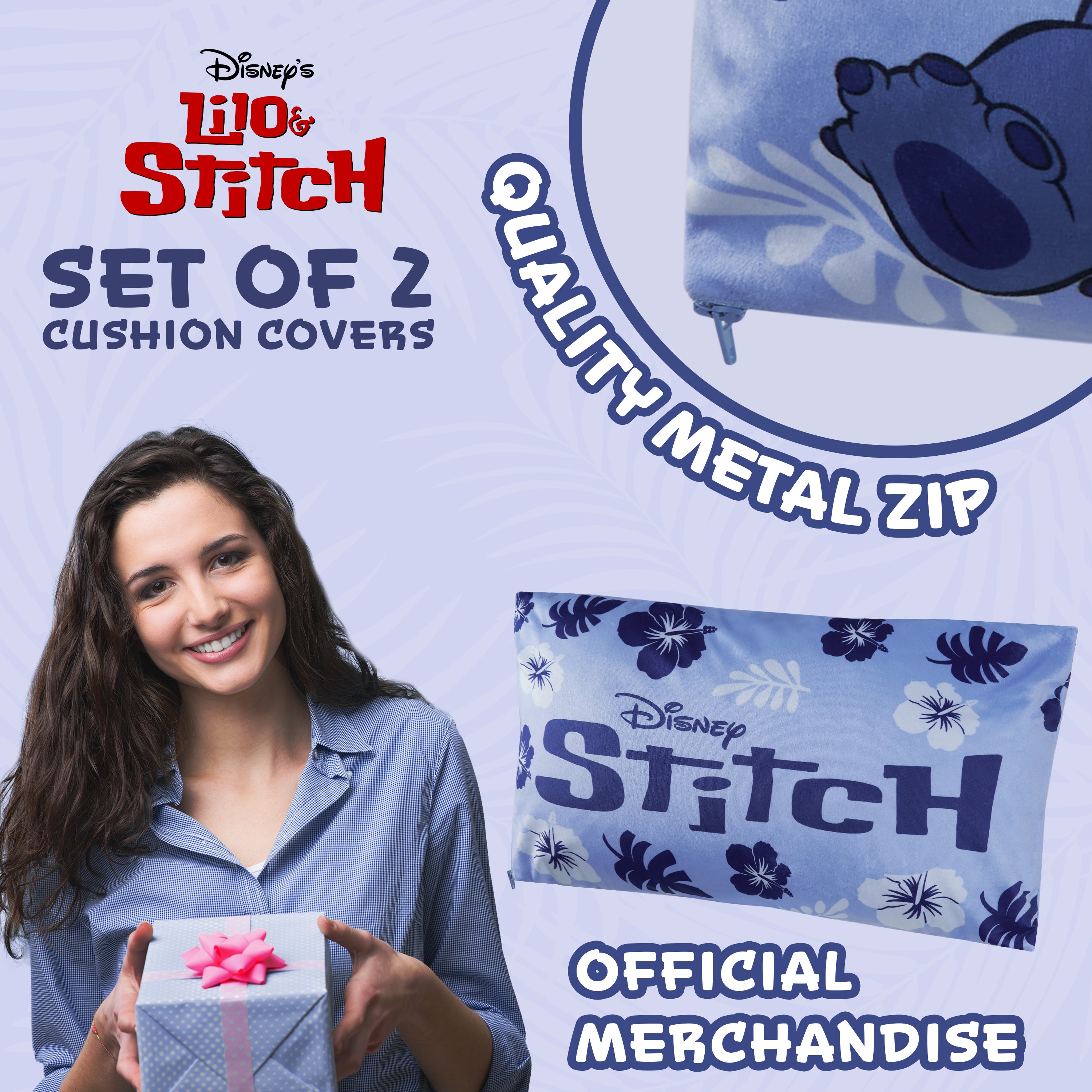 Disney Stitch Cushion Covers - Set of 2 Home Decor Cushion Covers - Blue Stitch - Get Trend