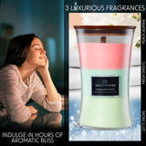 DECO EXPRESS Scented Candles with 3 Layer Scent Trilogy Crackle Wick Candle Long Burning Hourglass Candle Calming Home Decor Housewarming Gifts (Peach Jasmine/Fresh Sheets/Let it Snow)