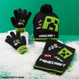 Minecraft Cold Weather Set - Creeper Beanie Hat Scarf and Gloves Set Kids Winter Set