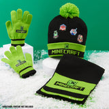 Minecraft Cold Weather Set - Creeper Beanie Hat Scarf and Gloves Set Kids Winter Set - Gaming Gifts for Boys