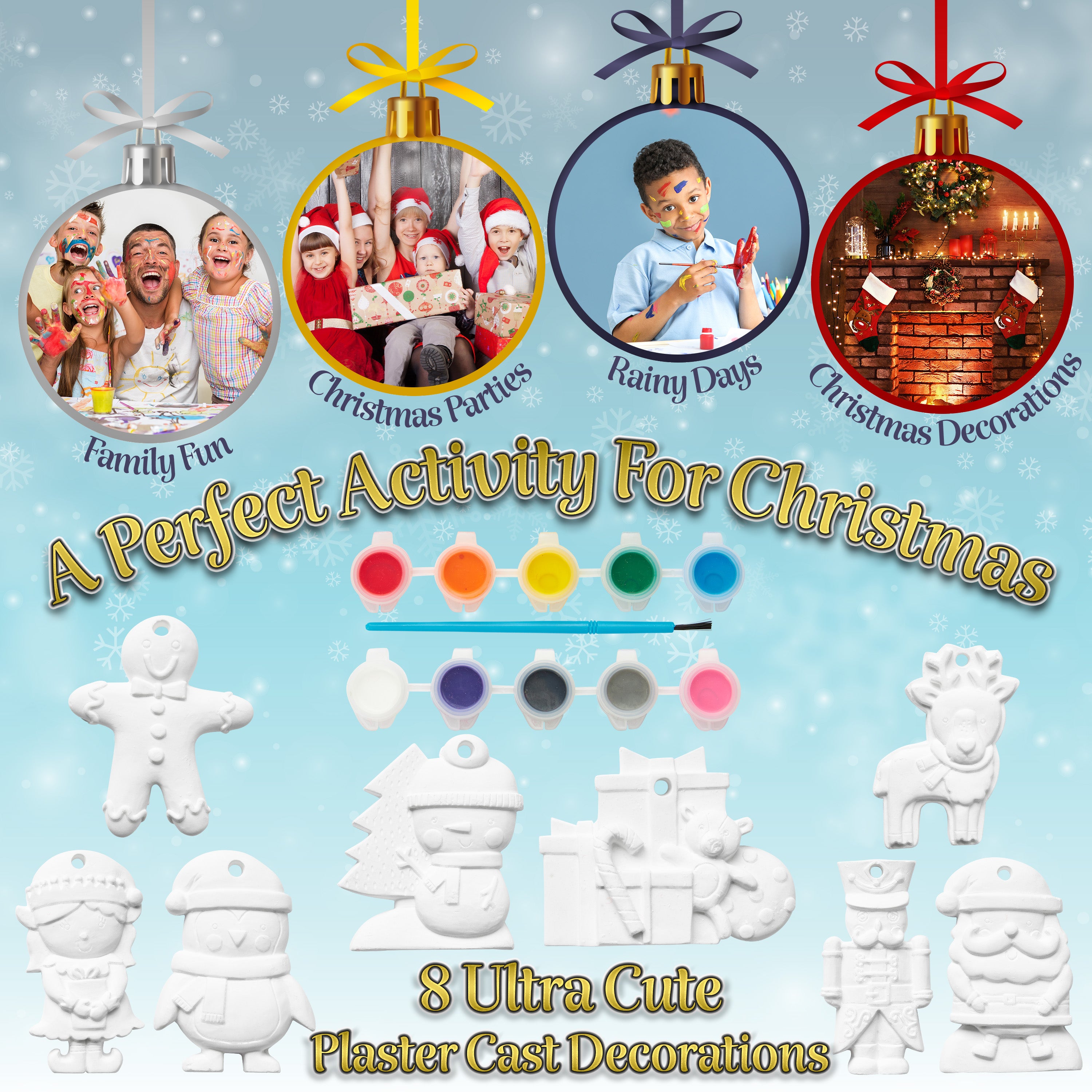 KreativeKraft Kids Paint Your Own Christmas Decorations Set -  Painting Set (Set of 8) - Get Trend