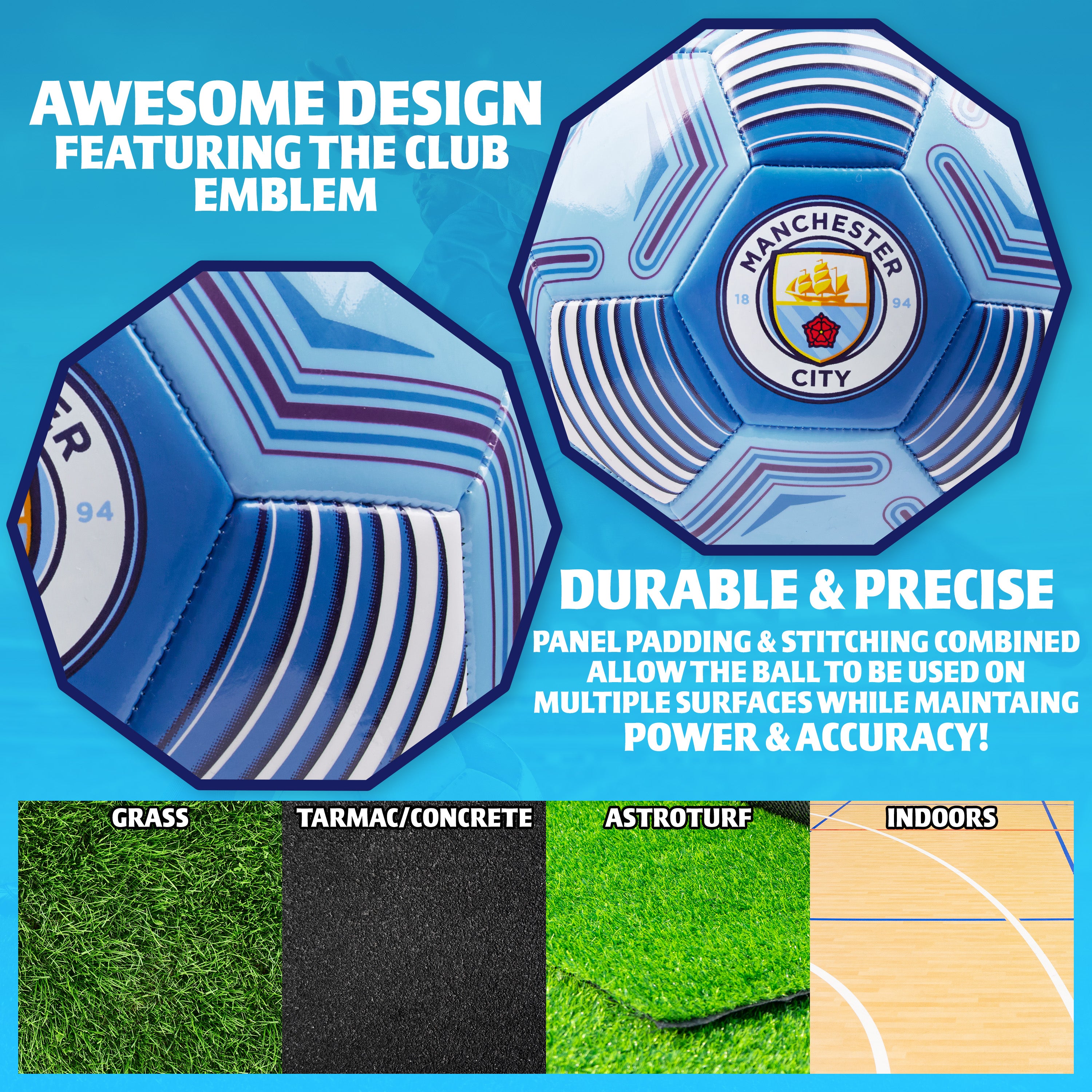 Manchester City F.C. Football Soccer Ball for Adults & Teenagers - Size 5 - Get Trend