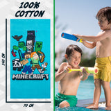 Minecraft Beach Towel for Kids, 100% Cotton Quick Dry Swimming Towel 70 x 140cm