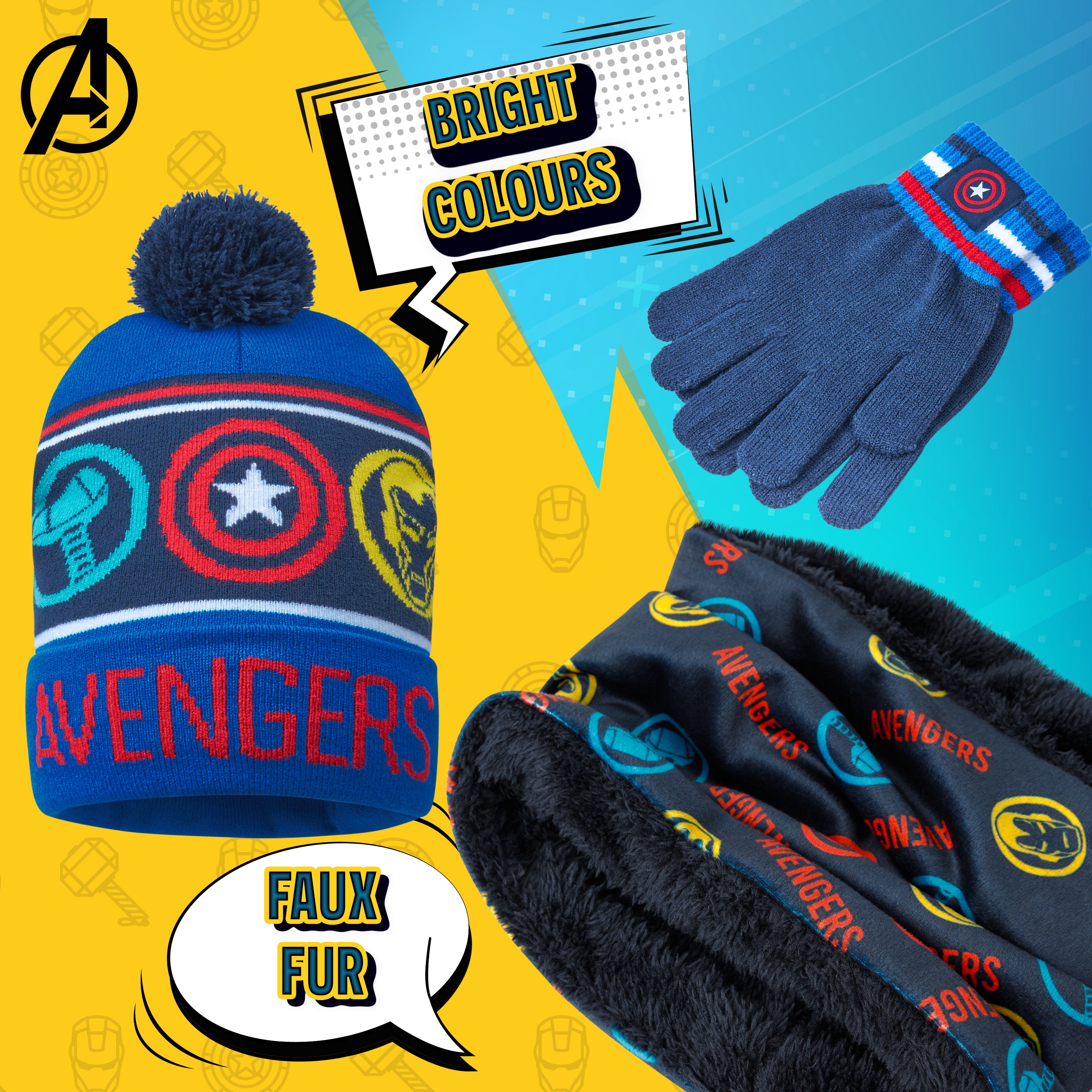 Marvel Beanie Hat Scarf and Gloves Set Kids - Avengers 3 Piece Winter Set - Get Trend