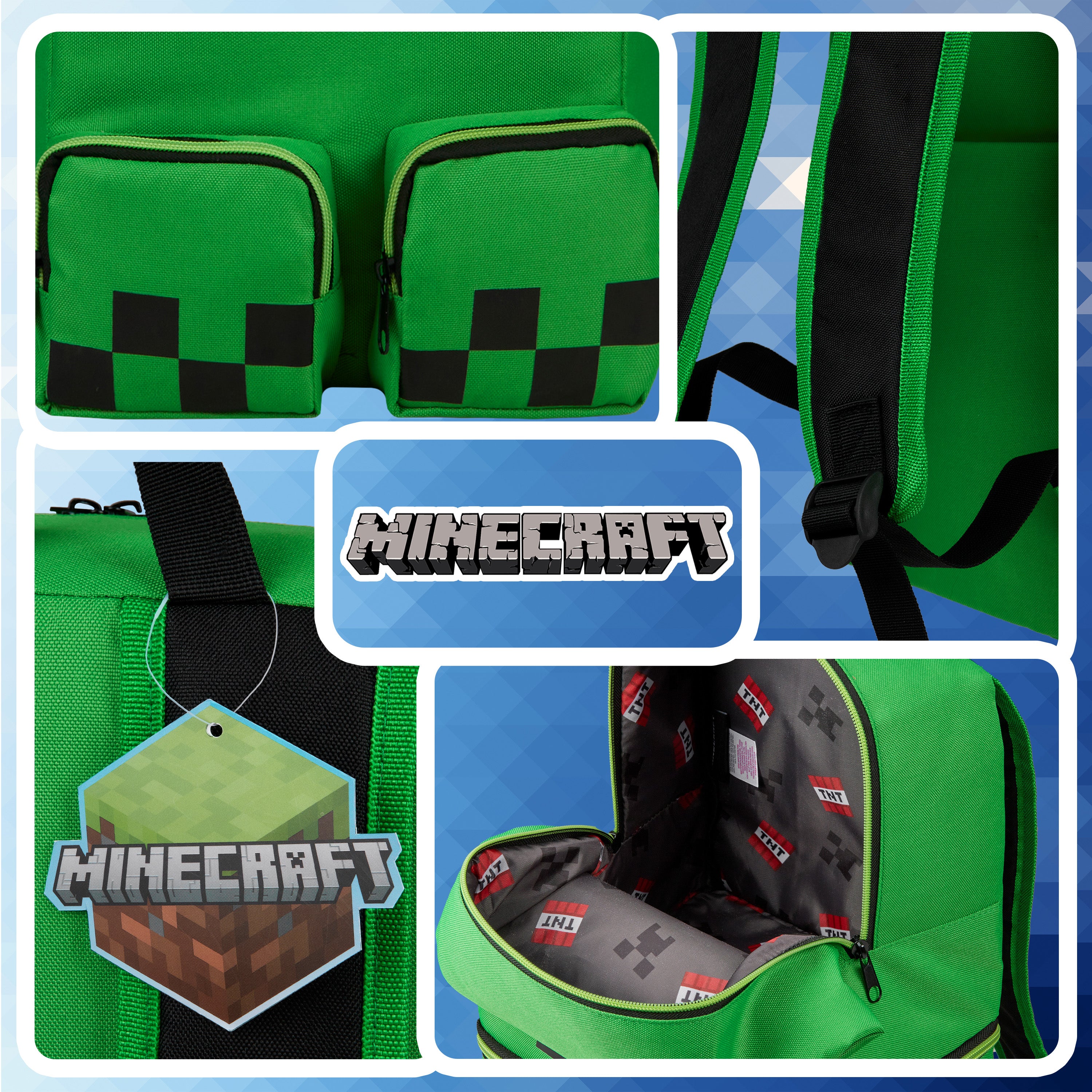 Minecraft Children's Backpacks for Boys, Creeper Green Rucksack - Get Trend