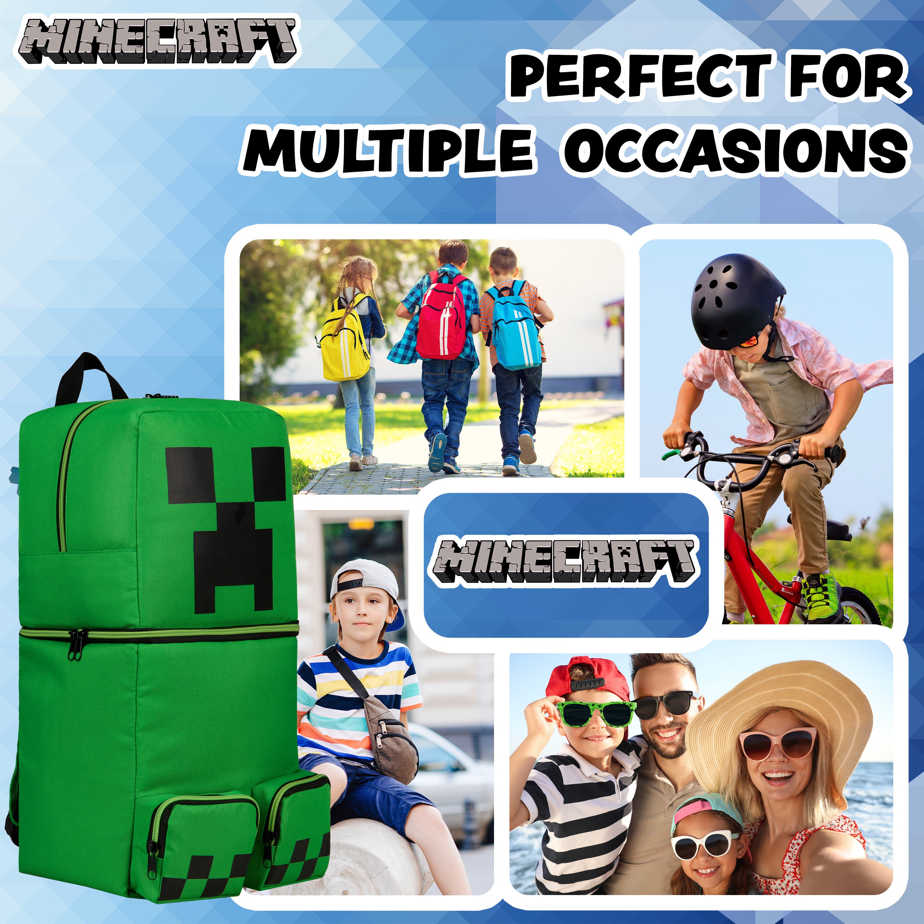 Minecraft Children's Backpacks for Boys, Creeper Green Rucksack - Get Trend