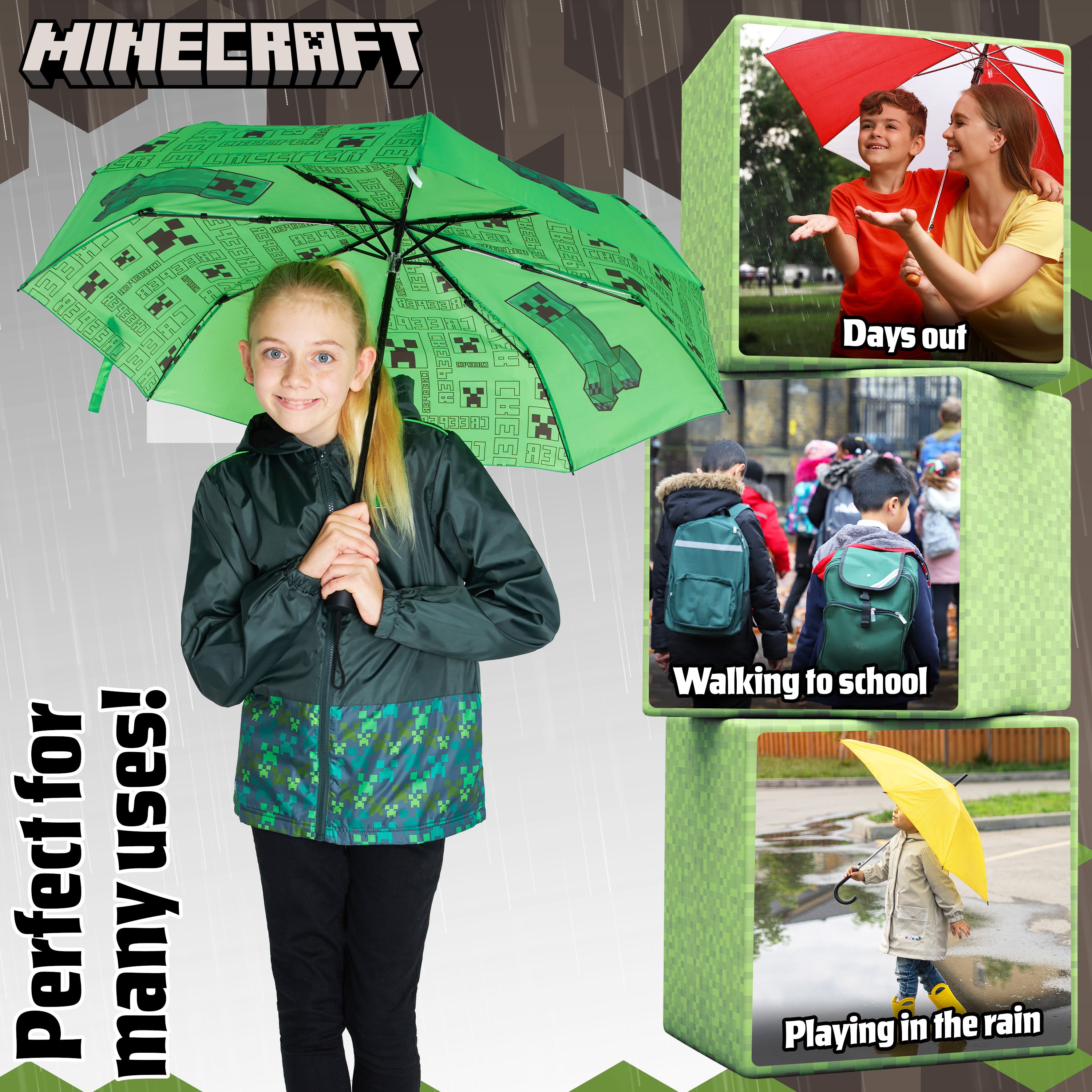 Minecraft Umbrella Kids Clear Dome Folding Umbrella Boys and Girls Travel Telescopic Stick Umbrella - Get Trend