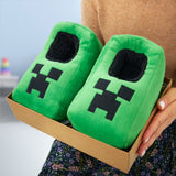 Minecraft Boys Slippers, Cosy Creeper Indoor House Shoes - Gamer Gifts for Boys