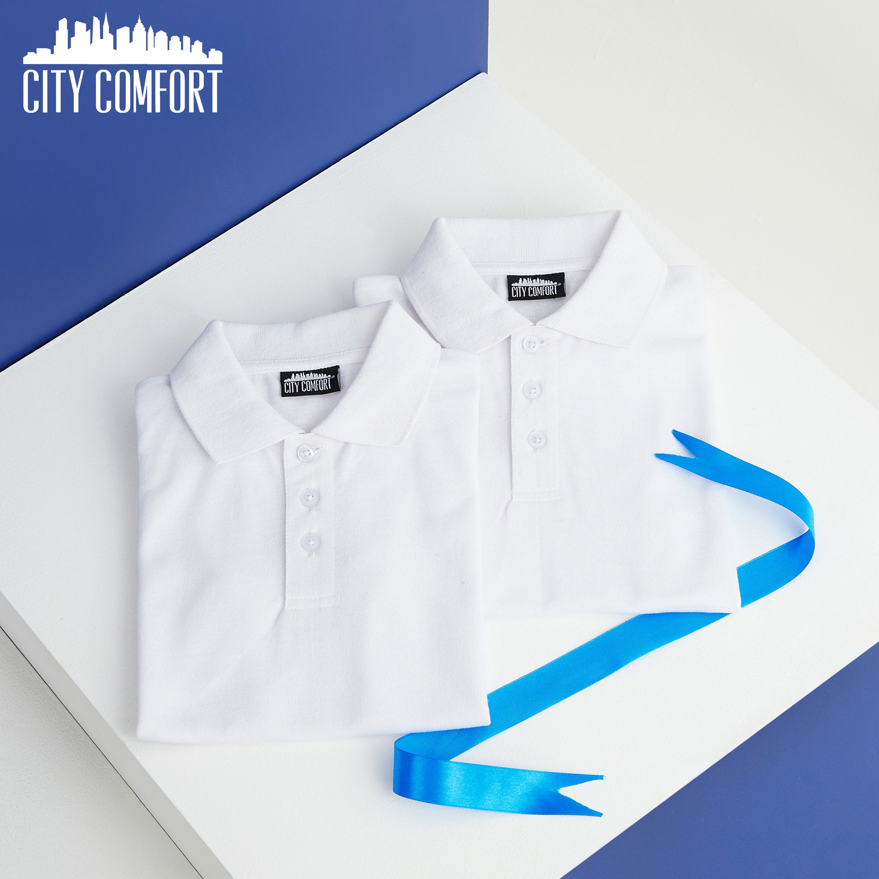 CityComfort White Polo Shirt Boys and Girls, Plain Short Sleeve T Shirt - 2 Pack - Get Trend