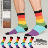 CityComfort Mens Calf Socks, Breathable Crew Socks Multipack - Multi Rainbow-6 Pack - Get Trend