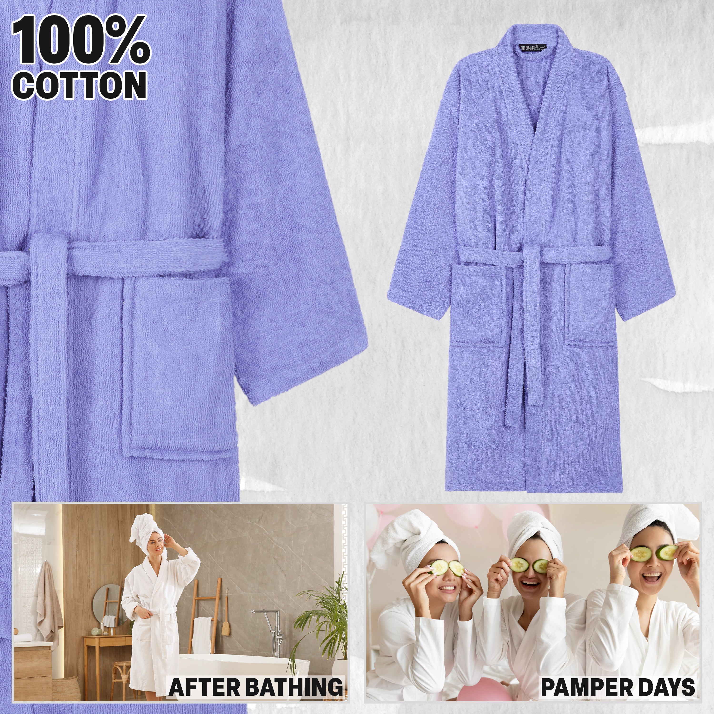 Bath Robes for Women - Absorbent Cotton Terry Towelling Bathrobe - Get Trend