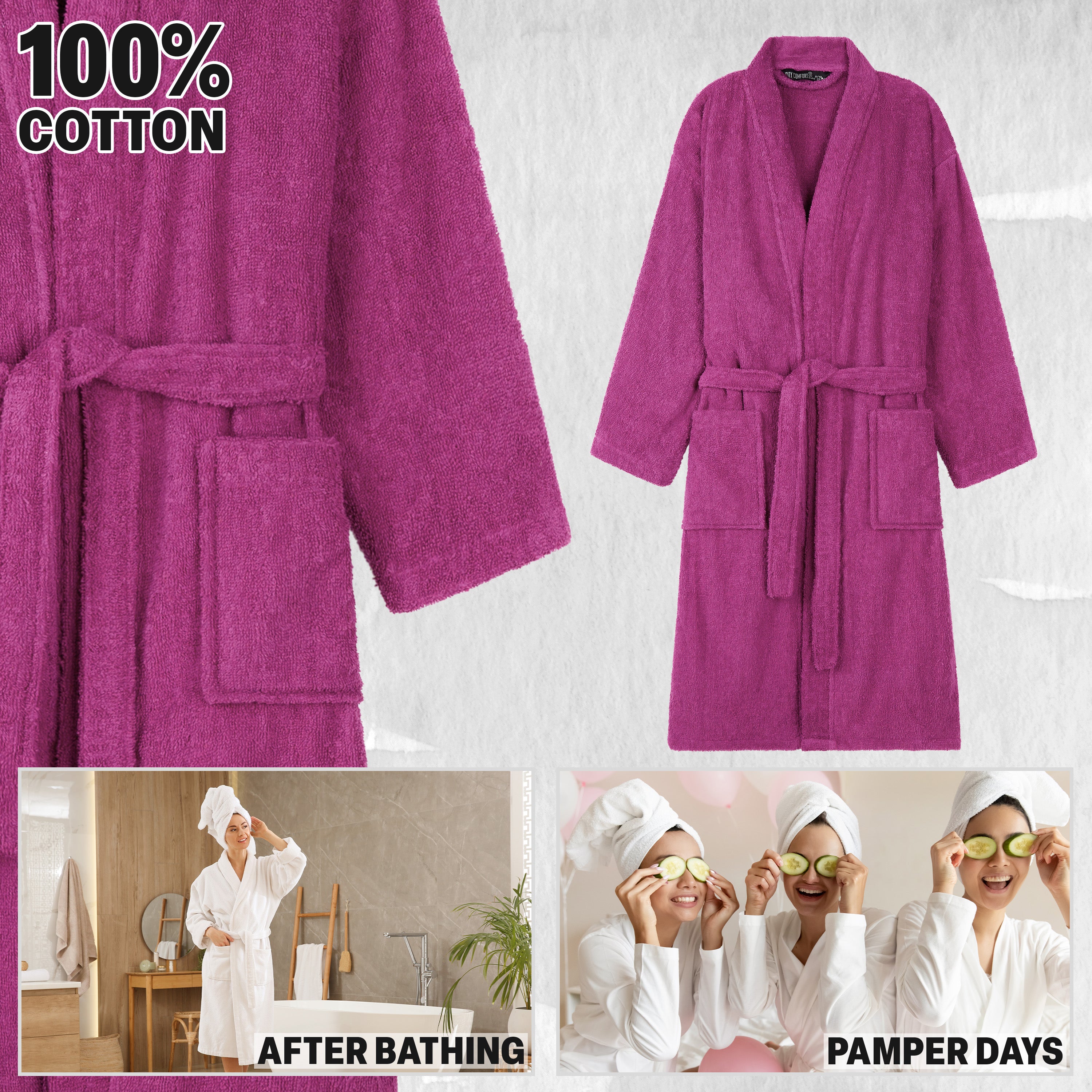 Bath Robes for Women - Absorbent Cotton Terry Towelling Bathrobe - Get Trend