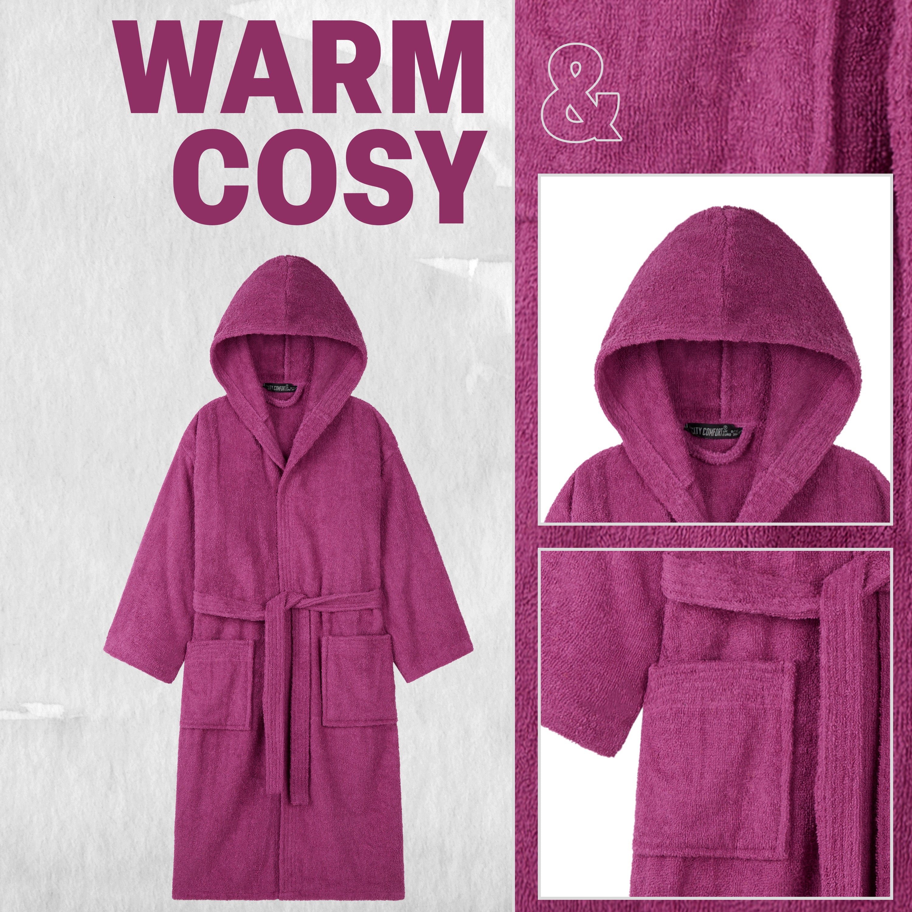 Hooded Bath Robes for Women - Absorbent Cotton Terry Towelling Bathrobe - Get Trend