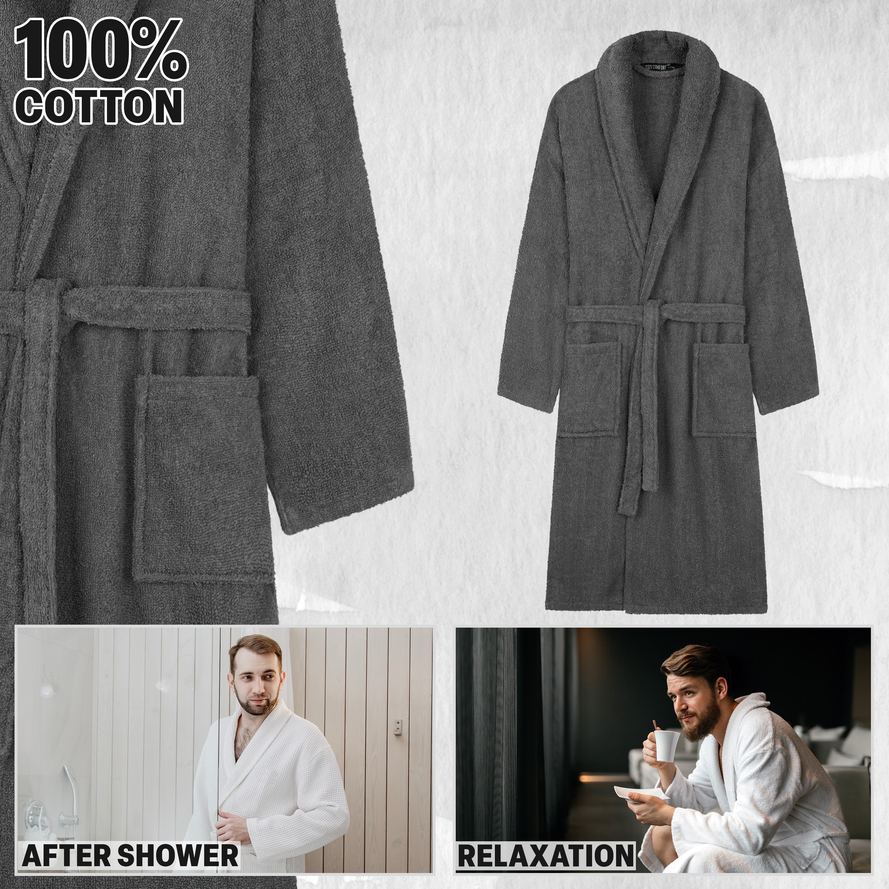 Bath Robes for Men - Absorbent Cotton Terry Towelling Bathrobe - Get Trend