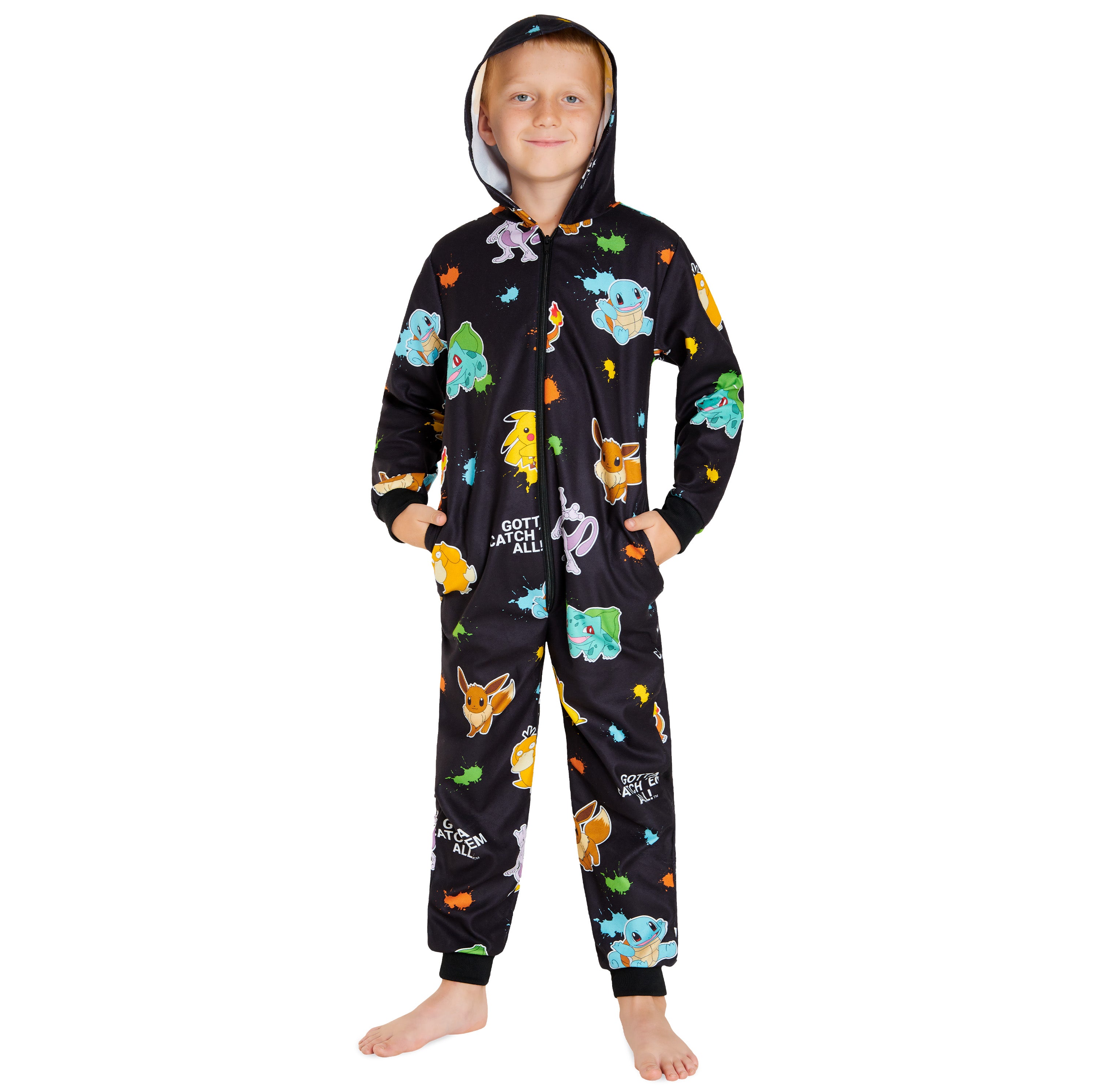 Pokemon Fleece Onesie for Boys  - Black AOP Comfy Loungewear - Get Trend