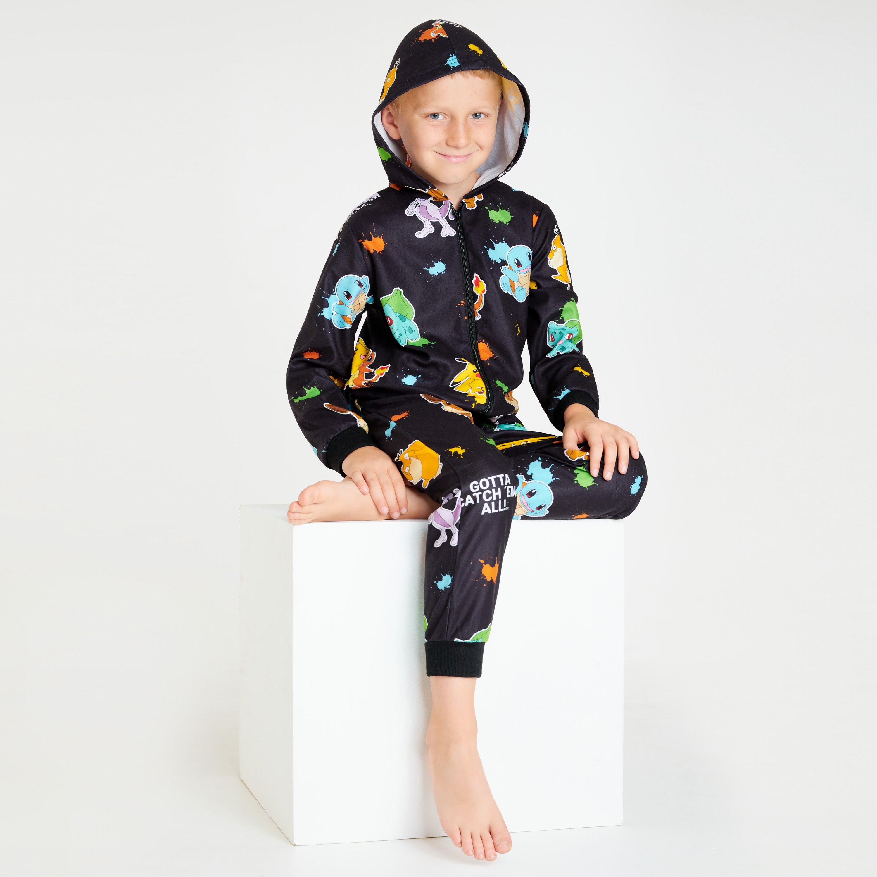 Pokemon Fleece Onesie for Boys  - Black AOP Comfy Loungewear - Get Trend