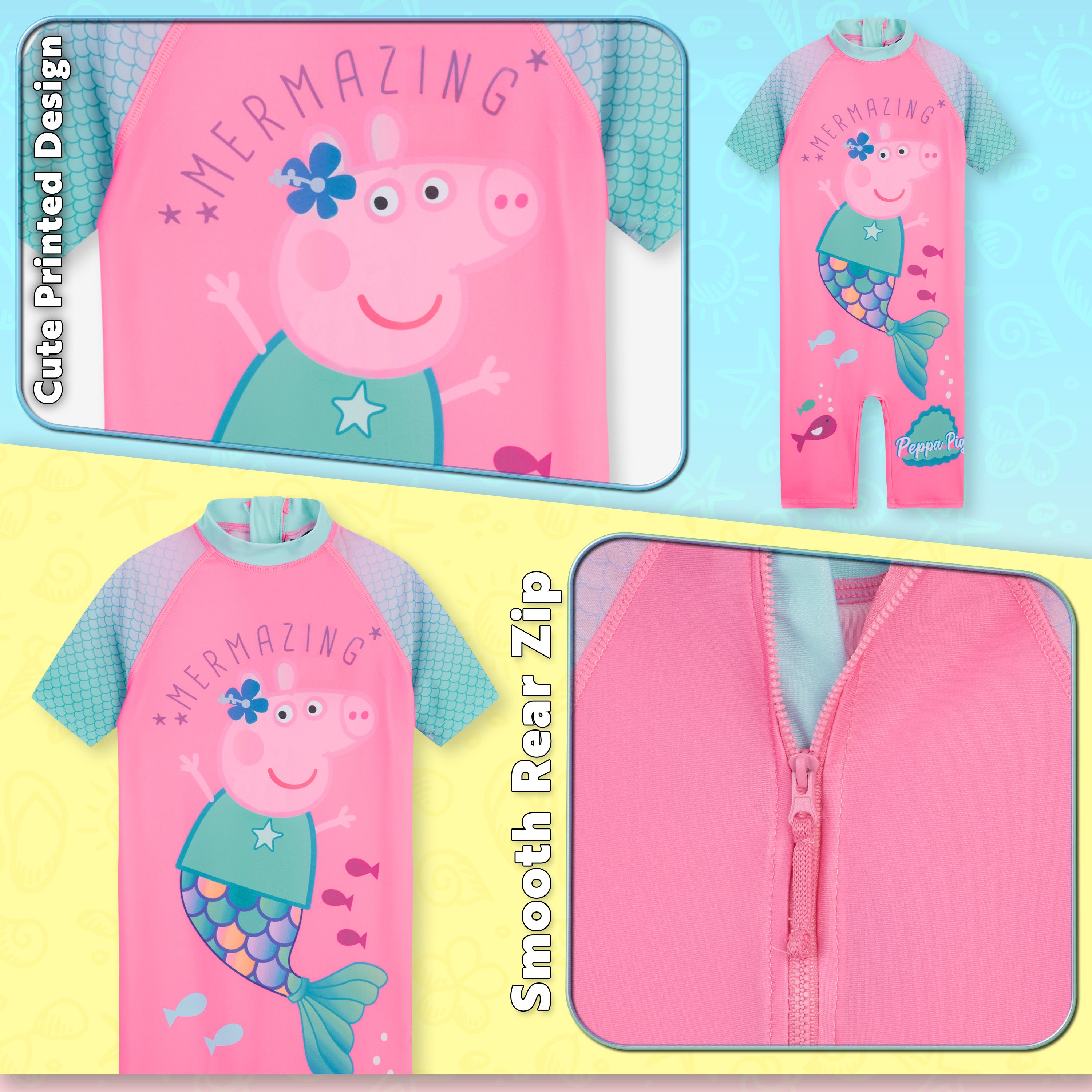 Peppa Pig Girls Swimming Costume Summer Holiday Essentials Short Sleeve Swimwear - Get Trend