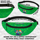 Minecraft Boys Fashion Waist Pack with Adjustable Strap, Creeper Travel Bag - Gamer Gifts (Green)