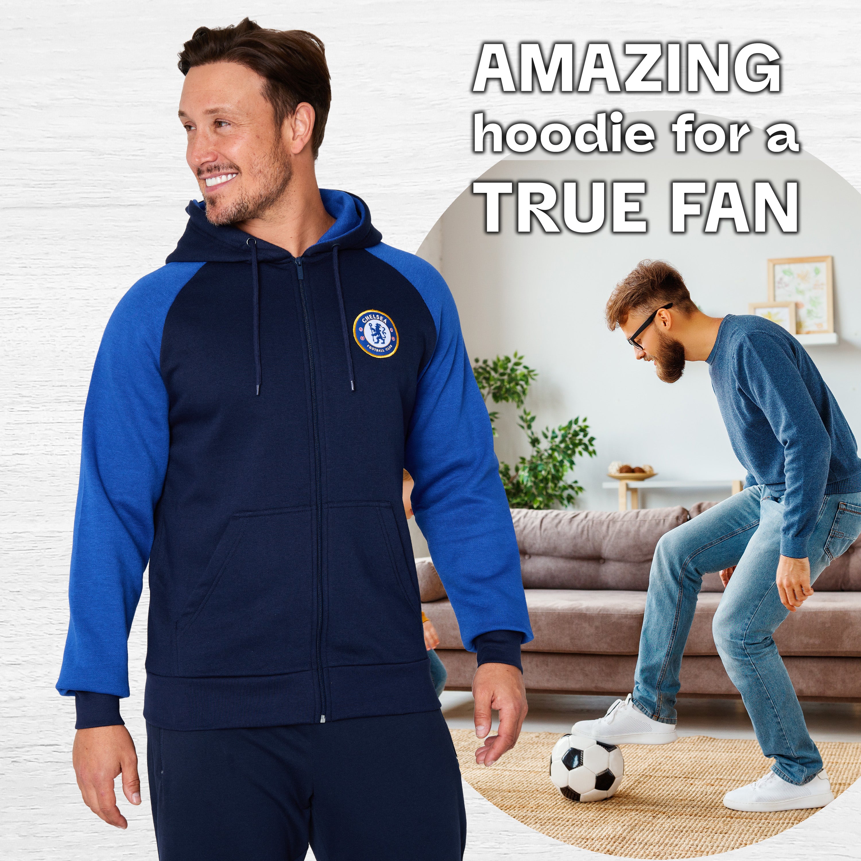 Chelsea F.C. Mens Zip Up Hoodie with Pockets - Get Trend