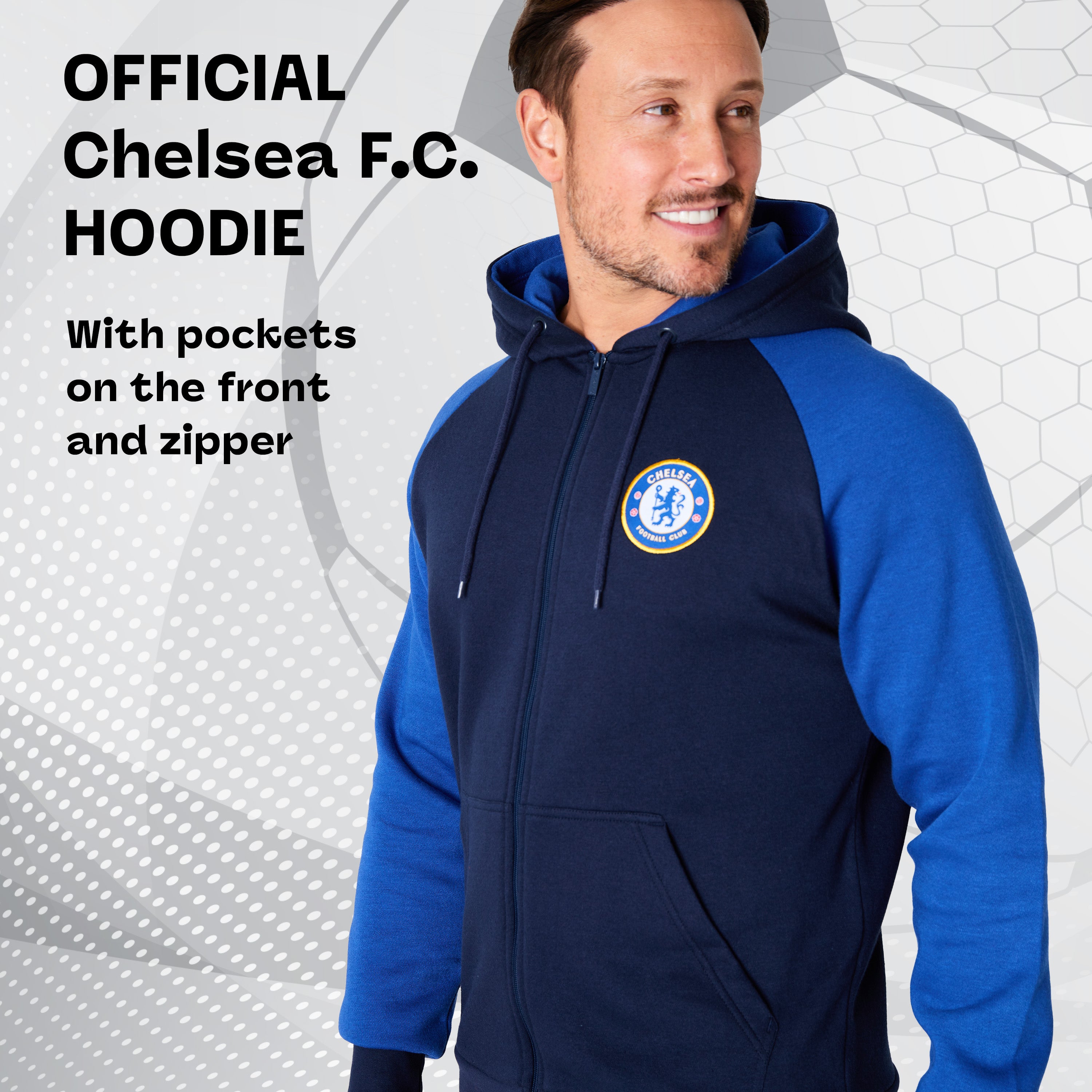 Chelsea F.C. Mens Zip Up Hoodie with Pockets - Get Trend