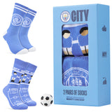 Manchester City F.C. Men 2-Pack Calf Length Socks with Mini Football, Breathable & Comfy