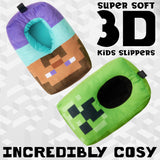 Minecraft Boys Slippers, Cosy Creeper Indoor House Shoes - Gamer Gifts for Boys