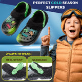 Minecraft Boys Winter Clogs Fleece Lining & Charms, Kids Teens Garden Shoes Slip On with Strap