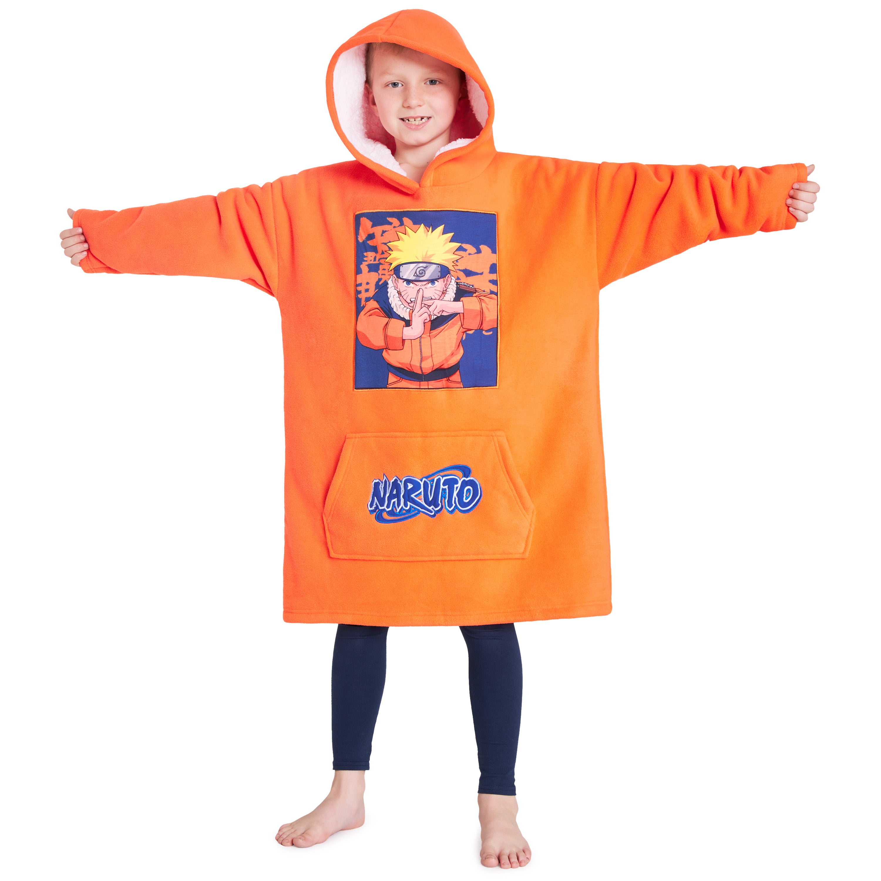 Naruto Fleece Hoodie Blanket for Boys and Teenagers - Orange - Get Trend