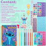 Disney Stitch DIY Journal Kit for Kids Teens A5 Diary Art Supplies Stickers Sticky Notes Keyring Coloured Pens Arts and Crafts Stitch Gifts