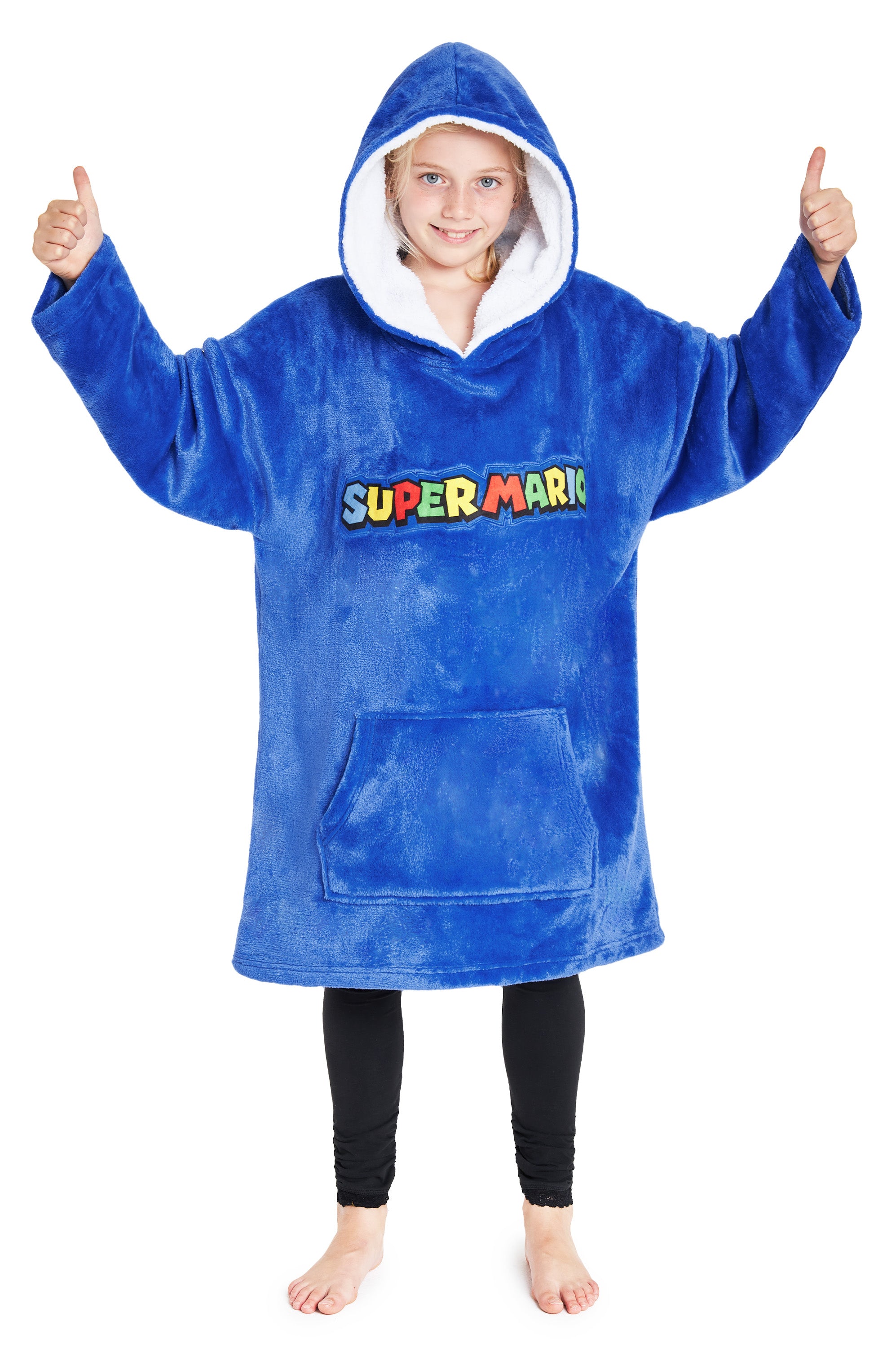 Super Mario Blue Hoodie For Boys, Fleece Oversized Hoodie Blanket for Kids - Get Trend