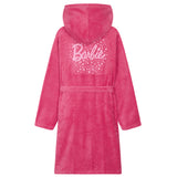 Barbie Girls Teenagers Fleece Dressing Gown with Hood & Pockets, Cosy Robe Fluffy Loungewear Nightwear - Gifts for Girls