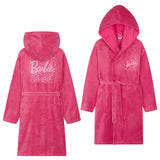 Barbie Girls Teenagers Fleece Dressing Gown with Hood & Pockets, Cosy Robe Fluffy Loungewear Nightwear - Gifts for Girls